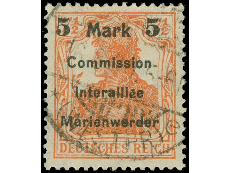 1920, Germania 5 M. auf 7 ½ Pfg. rötlichorange, Aufdruck Type AIIb, gestempelt, tadellos, sign. Mukulski und Klein BPP