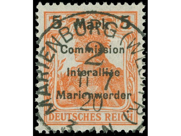 1920, Germania 5 M. auf 7 ½ Pfg. rötlichorange, Aufdruck Type BIbsBI, sauber gestempelt “MARIENBURG (WESTPR.) 2 11 7 20", tad