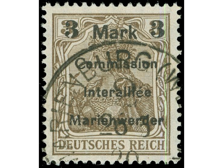 1920, Germania 3 M. auf 3 Pfg. dunkelorangebraun, Aufdruck Type BIIIa, sauber gestempelt “MARIENBURG 26.5.20”, tadellos, sign