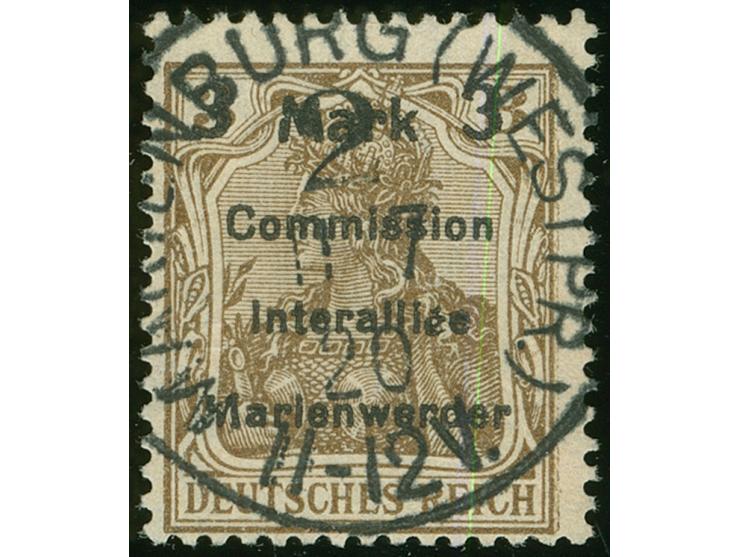1920, Germania 3 M. auf 3 Pfg. dunkelorangebraun, Aufdruck Type BIbBI, sauber gestempelt “MARIENBURG (WESTPR.) 2 11.7.20”, ta