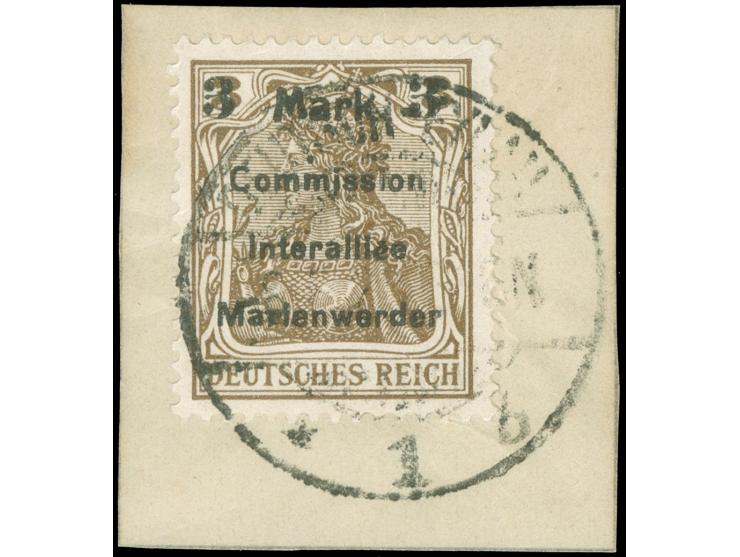 1920, Germania 3 M. auf 3 Pfg. dunkelorangebraun, Aufdruck Type AIIb, sauber gestempelt “DEUTSCH EYLAU” auf Briefstück, tadel