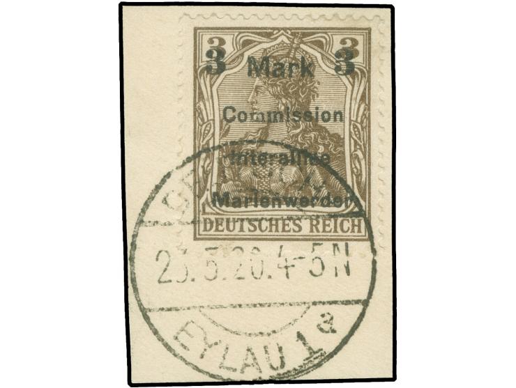 1920, Germania 3 M. auf 3 Pfg. dunkelorangebraun, Aufdruck Type AIam, sauper gestempelt “DEUTSCH-EYLAU 1 a 26.5.20” auf Brief