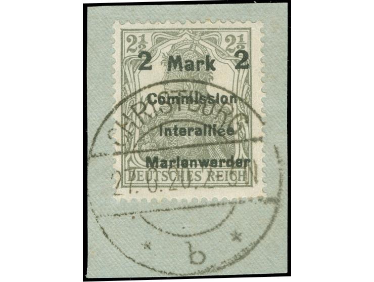 1920, Germania 2 M. auf 2 ½ Pfg. dunkelolivgrau, Aufdruck Type AIbBI, sauber gestempelt “CHRISTBURG 27.6.20” auf Briefstück, 