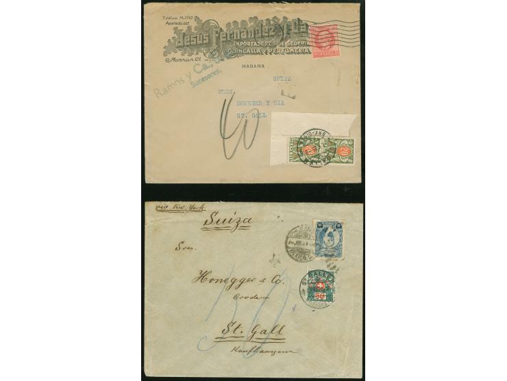 1924/25, two commercial envelopes from same corrospondance to St.Gall Switzerland, each with postage due 20 c. and 50 c., cle