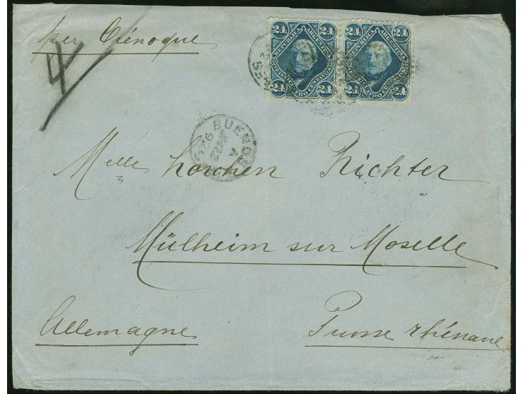 1892, San Martin 24 c. blue horizontal pair tied by BUENOS AIRES A JN 22/92 cds. to cover, alongside ms. "Per Grenoque", on r