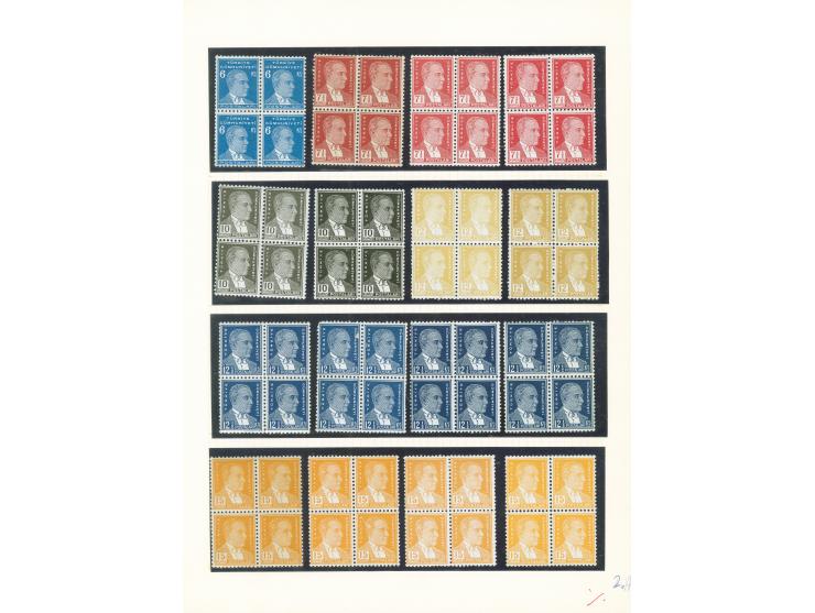 1933/40, THE SECOND ATATÜRK ISSUE complete set of total 46 blocks of four on thick glossy paper, including the scarce 10 kuru
