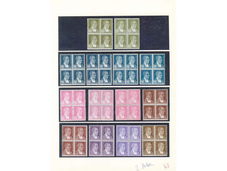 1933/40, THE SECOND ATATÜRK ISSUE complete set of total 46 blocks of four on thick glossy paper, including the scarce 10 kuru