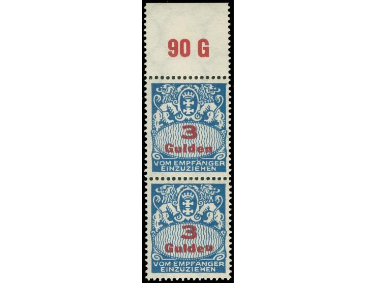 1927, Großes Staatswappen 3 G. dunkelkobalt/lilarot, mit Plattenfehler “n von Gulden kopfstehend” (Feld 13), senkrechtes Ober