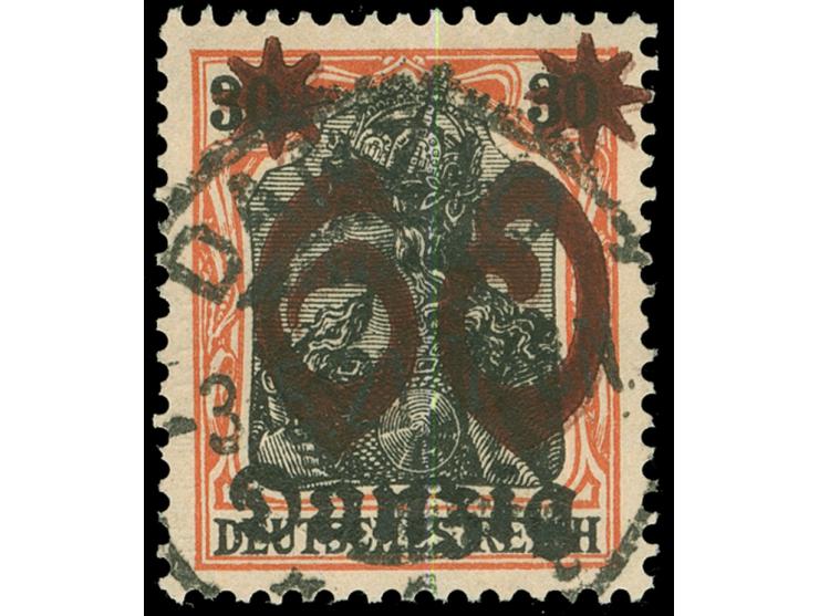 1920, Sternaufdrucke 60 auf 30 Pfg., doppelter Aufdruck, der zweite Aufdruck schwächer, sauber und zeitgerecht gestempelt “DA