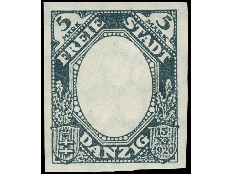 1921, Kogge 5 M., undurchstochener Phasendruck nur des Rahmens in blauschwarz, postfrisch, tadellos, sign. Kniep BPP