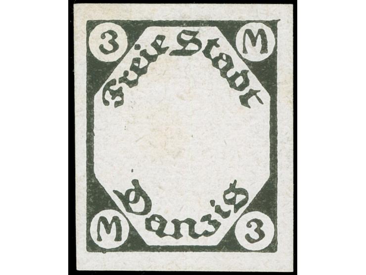 1921, Kleines Staatswappen 3 M., ungezähnter Probedruck in schwarz auf Kartonpapier, ohne Gummi, leichte Stockfleckchen auf d