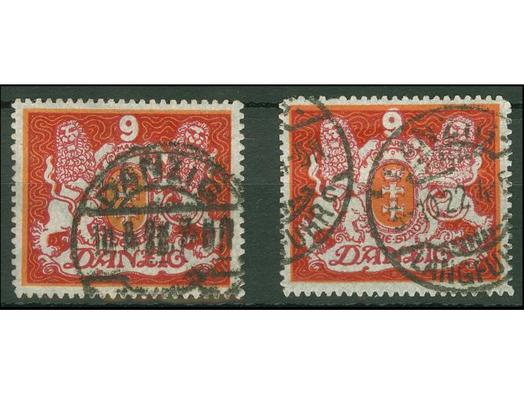 1922, Großes Staatswappen 9 M., liegendes Wasserzeichen 2 Y und stehendes Wasserzeichen 2 X, sauber und zeitgerecht gestempel
