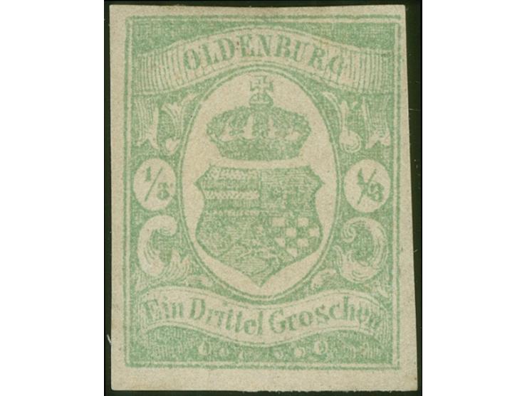 1861, ⅓ Gr. gelblichgrün, farbfrisch und allseits voll- bis breitrandig, ungebraucht mit Teilen der Originalgummierung, zum T