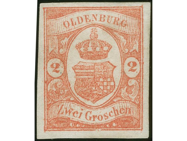 1861, 2 Gr. dunkelzinnober, farbfrisch und allseits breitrandig, ungebraucht ohne Gummi, in einwandfreier Erhaltung, Kurzbefu