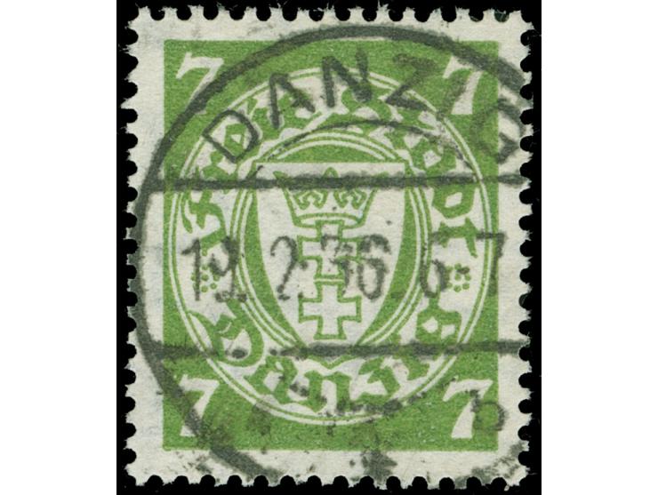 1933, Staatswappen 7 Pfg. dunkelgelblichgrün, sauber gestempelt “DANZIG 19.2.26”, tadellos, sign. Dr. Oechsner BPP