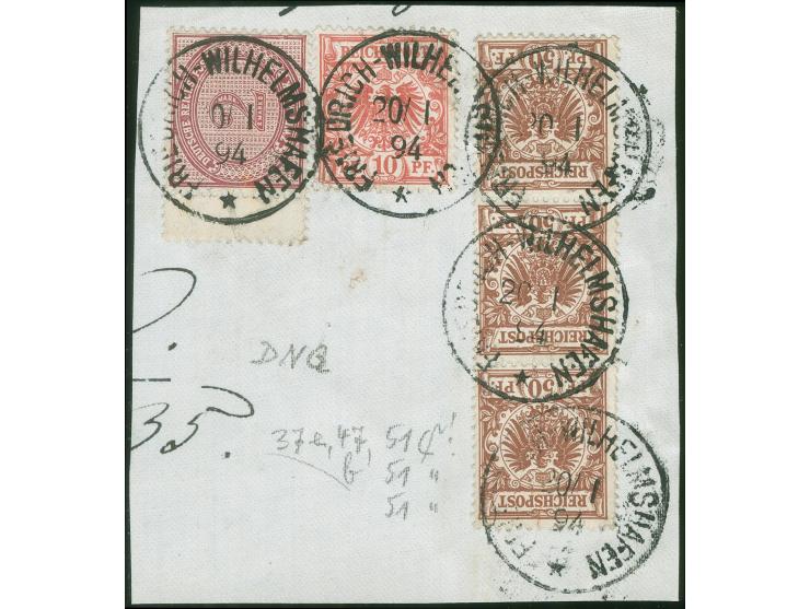 1890/98, 2 M. dunkelrotkarmin mit Zwischensteg, zusammen mit Krone/Adler Einzelwert 10 Pfg. und senkr. 3er-Streifen 50 Pfg., 