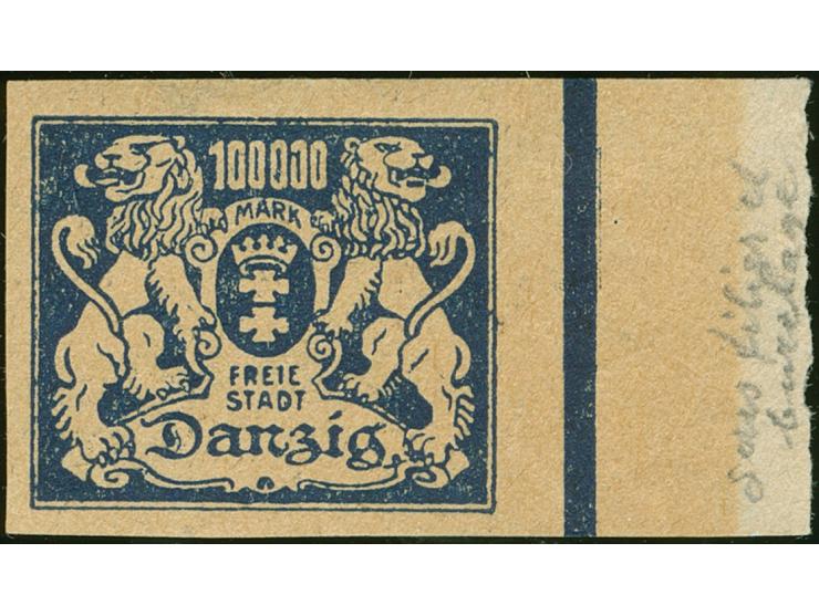 1923, Großes Staatswappen 100000 M., ungezähnter Probedruck ohne Rosettendruck in graublau auf ungummiertem Papier, rückseiti