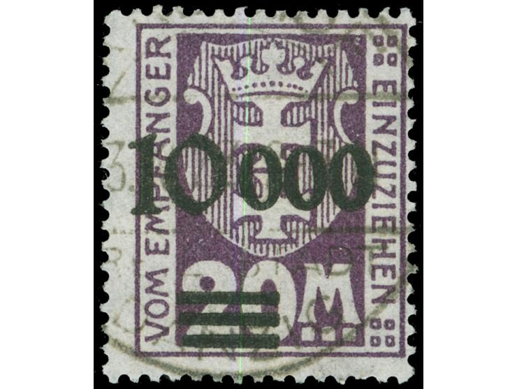 1923, Kleines Wappen 10000 auf 20 M., rußiger Aufdruck, sauber und zeitgerecht gestempelt “KALTHOF 3.10.23”, unten kurzer Zah