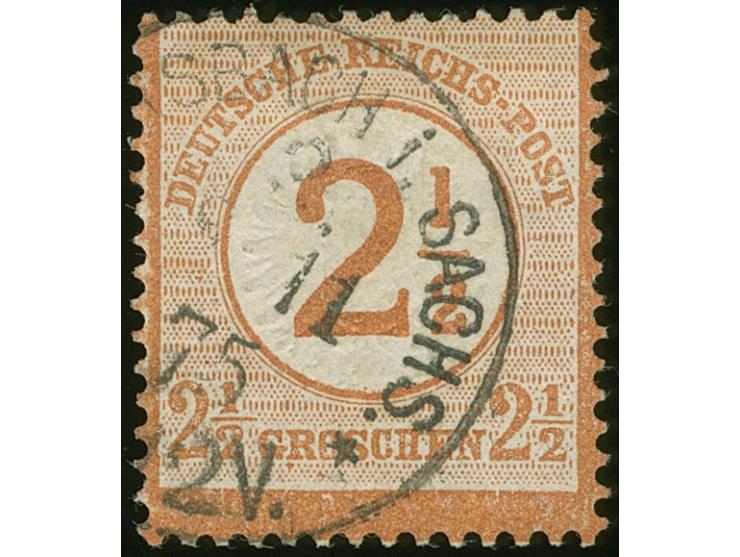 1874, 2½ auf 2½ Gr. braunorange mit Plattenfehler “versetzte 1 der ½ im Aufdruck wenig verschoben” (Feld 141), mit Norm-Teils