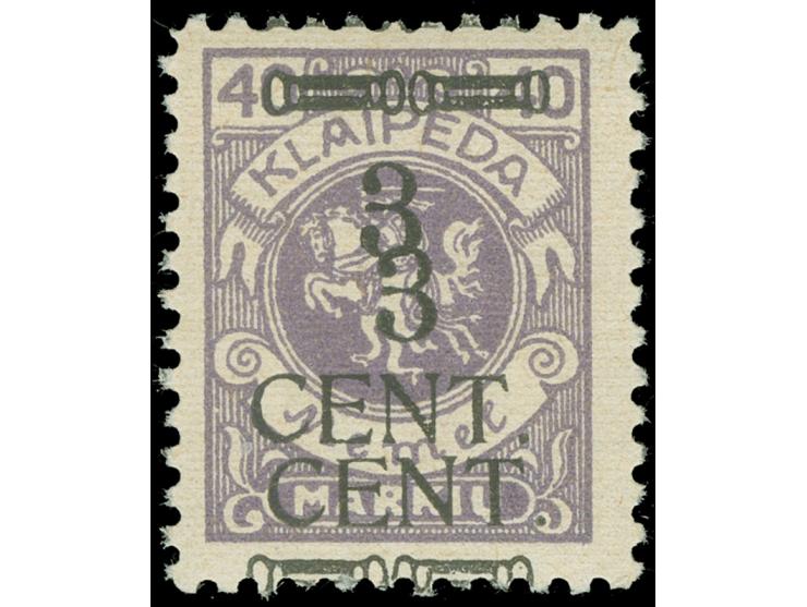 1923, Freimarke 3 C. auf 40 M. lebhaftgrauviolett, doppelter Aufdruck, postfrisch, tadellos, sign. Ing. Becker