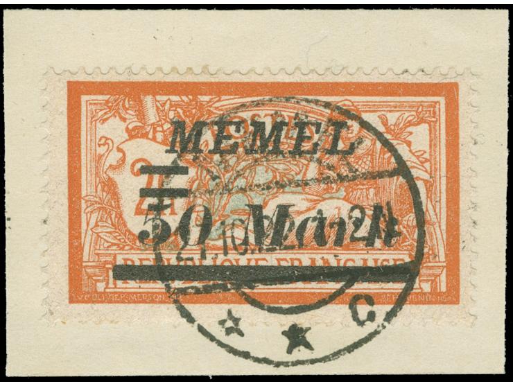 1922, Freimarke 50 M. auf 2 Fr. dunkelrötlichorange/hellgrünlichblau, Abstand zwischen 50 und Mark 3,2 statt 2,8 mm, sauber g