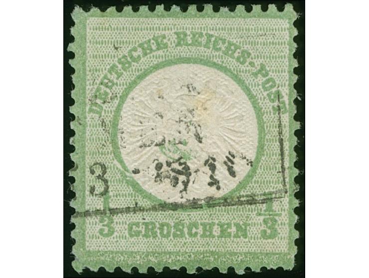 1872, ⅓ Gr. gelblichgrün mit Plattenfehler “Kreisbruch links in Höhe der 11. Strichleiste” &nbsp;(Feld 141) und Schraubenkopf