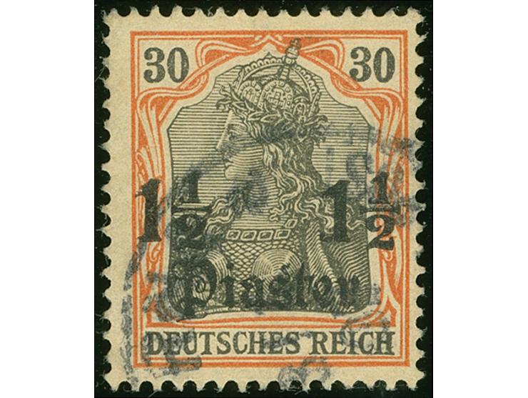 1905, 1½ Pia. auf 30 Pfg. ohne Wasserzeichen mit Aufdruckfehler “Fußstrich sowie Anstrich der großen 1 der linken Wertangabe 