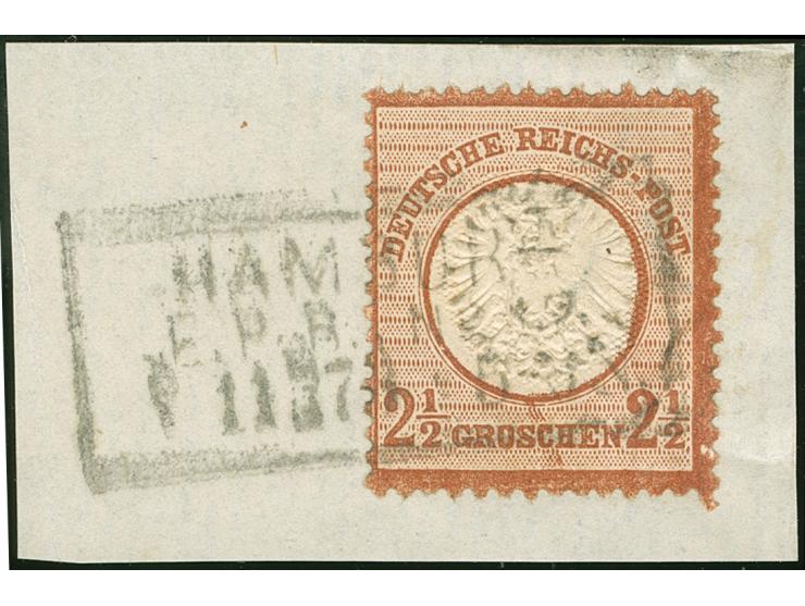1872, 2½ Gr. orangebraun mit Plattenfehler “Farbstreifen durch C in GROSCHEN” (Feld 20), mit Rahmenstempel “HAMBURG E.P.P. Nr