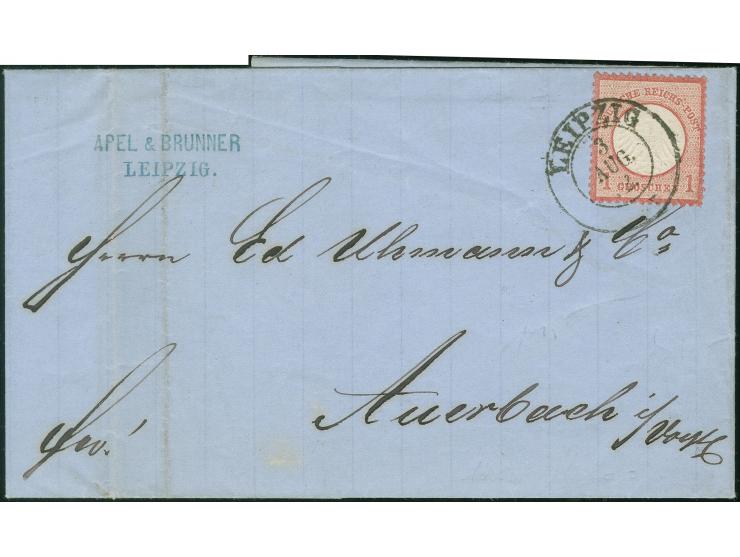 1872, 1 Gr. karmin mit Plattenfehler “fehlender 8. Strich in der ersten Strichleiste” (Feld 106)", mit klarem DKr. “LEIPZIIG 
