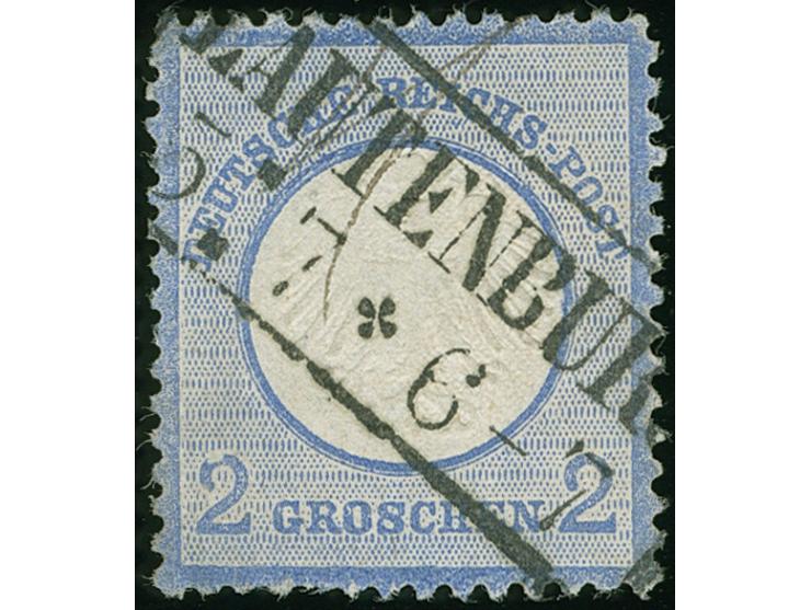 1872, 2 Gr. grauultramarin mit Plattenfehler “beschädigter Bogen der linken Wertziffer”, mit Rahmenstempel “LAUTERBURG 5.7.”.