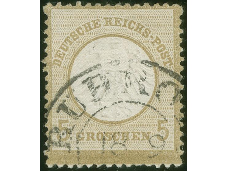 1872, 5 Gr. ockerbraun im großen Format L16 mit weißen Zähnen unten, mit DKr. “RUHRORT 18.9.”. Die farbfrische Marke ist erke