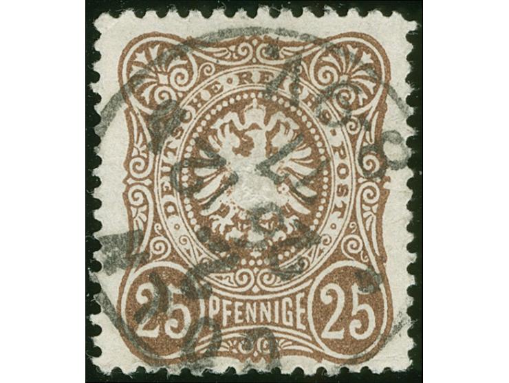 1875, 25 Pfge dunkelbraun, farbfrisch mit Stempel “COLN *2* 26.12.77”, üblich gezähnt und in einwandfreier Erhaltung. Ein sch