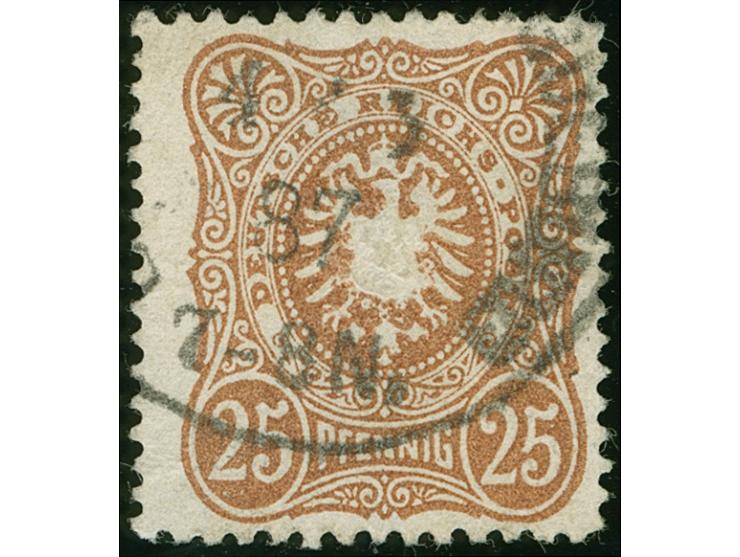 1880, 25 Pfg. gelblichbraun im etwas verbreitertem Format, farbfrisch mit Teilstempel “NEUSTADT-MAGDEBURG 4.3.87”. Die gut ge