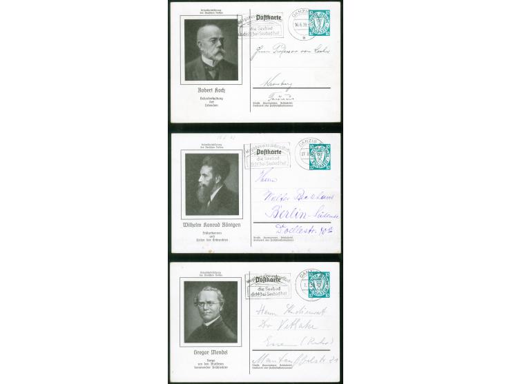 1939, Kongress der Ärzte und Naturforscher in Zoppot 10 Pfg. Sonderpostkarte, Kreidepapier, alle drei verschiedenen Motive, j