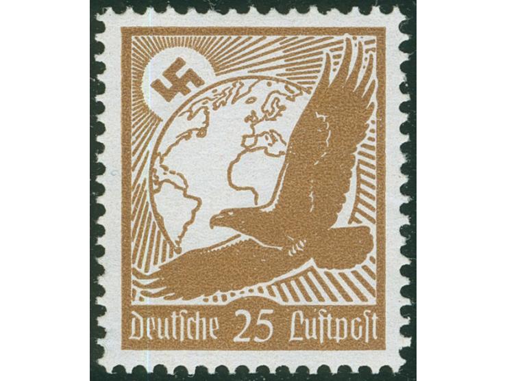 1934, Flugpost 25 Pfg., waagerechte Gummiriffelung, mit Plattenfehler “o in Luftpost oben gebrochen”, postfrisch, kleine Zahn