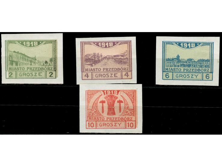 1918, Stadt Przedbórz 2 Gr. - 10 Gr., Type 2, geschnitten, sauber ungebraucht, tadellos, sign. Jungjohann BPP