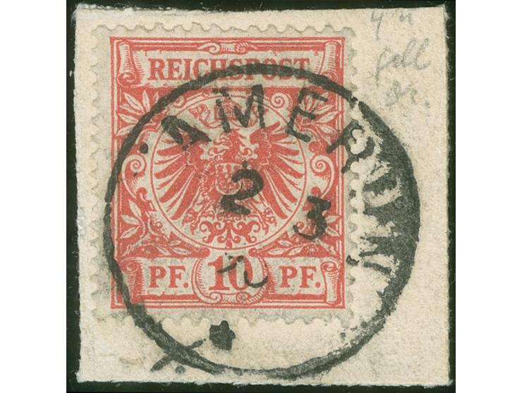 1890/1900, Krone/Adler 10 Pfg. mittelrot (ocker quarzend), mit Stempel “KAMERUN 2 3 / 95” auf Briefstück, normal gezähnt, ein