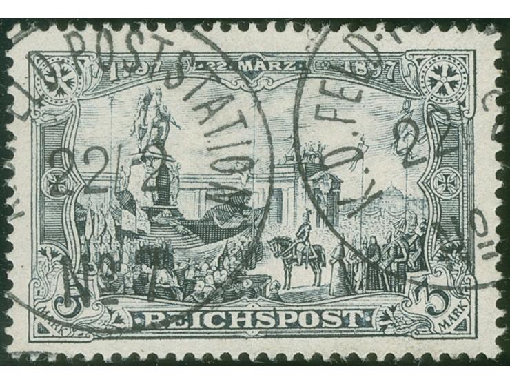 1900, Reichspost 3 M., Type II, sauber mit Feldpost-Stempel “K.D.FELD-POSTSTATION No. 7 5/2”, gut gezähnt, einwandfrei, eine 