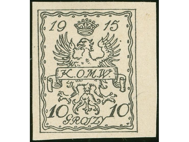 1915, nicht ausgegebene Stadtpostmarke: Wappen 10 Gr., ungezähnter Probedruck ohne Unterdruck, rechtes Seitenrandstück, ohne 