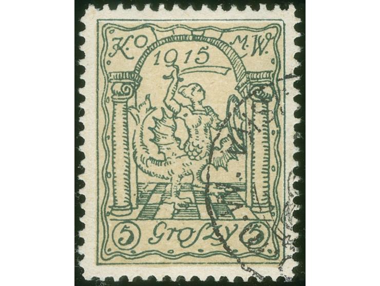 1915, nicht ausgegebene Stadtpostmarke: Wappen 5 Gr. dunkelgraugrün Unterdruck hellchromgelb, sauber gestempelt, tadellos, si