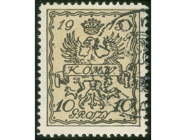 1915, nicht ausgegebene Stadtpostmarke: Wappen 10 Gr. braunschwarz Unterdruck mittelgraugelb, sauber gestempelt, tadellos, si