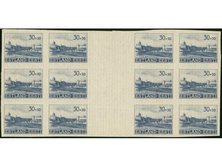 1941, Wiederaufbau 30 + 30 K. ungezähnt (2.Auflage) im 12er-Block mit 3 Zwischenstegpaaren (aus ungetrennten Druckbogen), pos