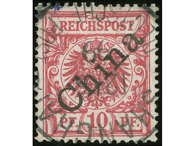1898, Diagonalaufdruck 10 Pfg. rotkarmin, sauber gestempelt “SHANGHAI 12/6 99”, tadellos, Fotobefund Jäschke-L. BPP (2006)