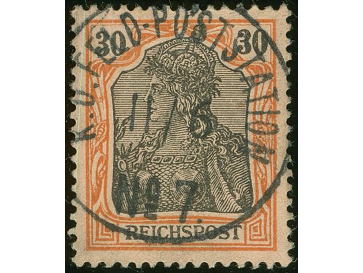 1900/02, Petschili Germania 30 Pfg. rötlichorange/rotschwarz auf mattgelblichorange, sauber gestempelt “K.D. FELD-POSTSTATION