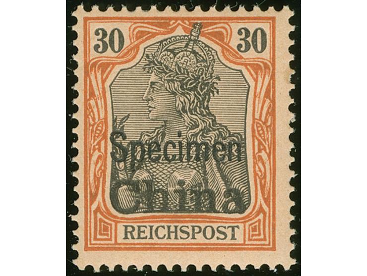 1901, Germania Reichspost 30 Pfg. rötlichorange/rotschwarz auf mattgelblichorange, mit Aufdruck “Specimen”, sauber ungebrauch