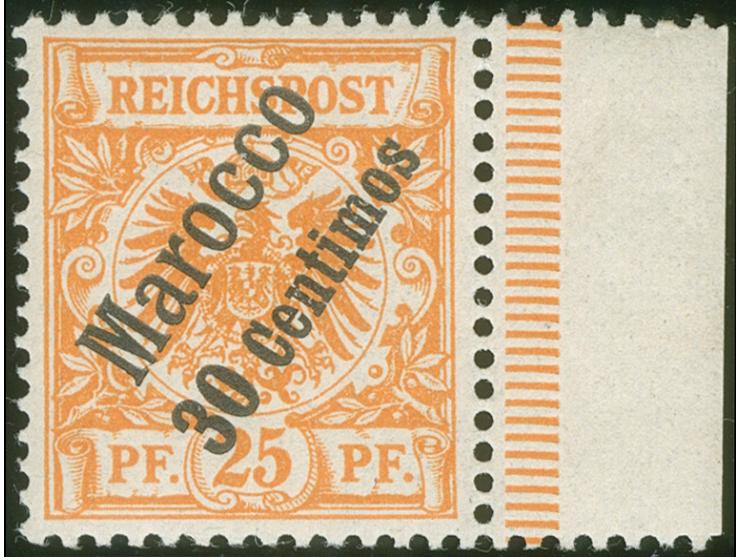 1899, Krone/Adler 30 C. auf 25 Pfg. dunkelorange, rechtes Seitenrandstück, postfrisch, tadellos, unsigniert, Kurzbefund Jäsch
