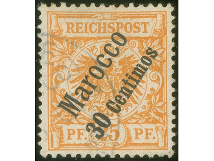 1899, Krone/Adler 30 c. auf 25 Pfg. gelblichorange, Plattenfehler “I in Reichspost oben gespaltet”, gestempelt, tadellos, Kur