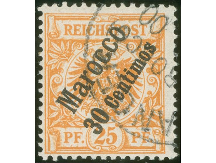 1899, Krone/Adler 30 c. auf 25 Pfg. gelblichorange, mit Plattenfehler “farbiger Punkt neben linker unterer Bandrolle”, sauber