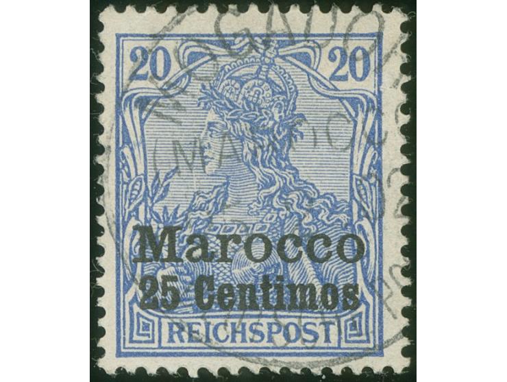 1900, Germania 35 C. auf 20 Pfg. dunkelviolettultramarin, mit Plattenfehler III “senkrechter Kratzer in Schraffuer links nebe