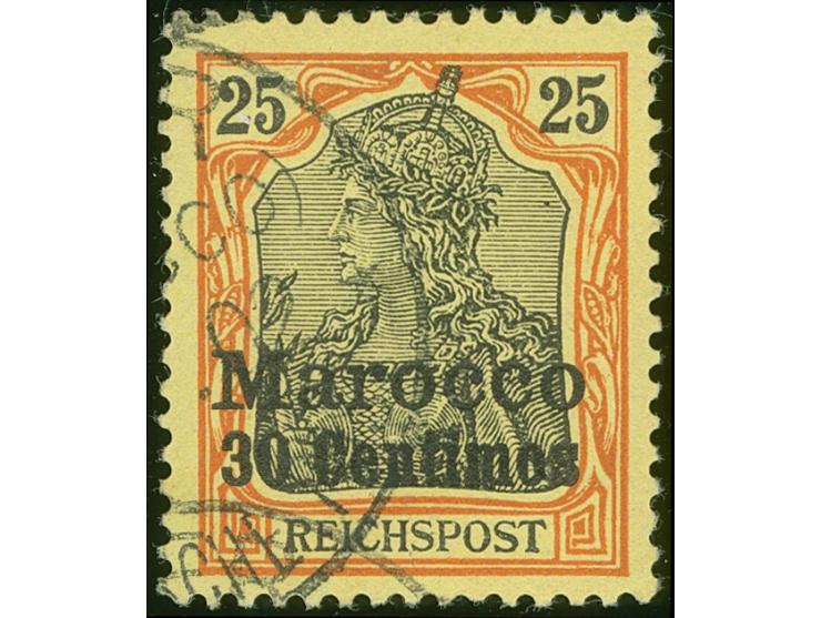 1900, Germania ohne Wz. 30 C. auf 25 Pfg. rötlichorange/gelbschwarz auf hellgelb, mit Plattenfehler VI “Anstrich des R von &n